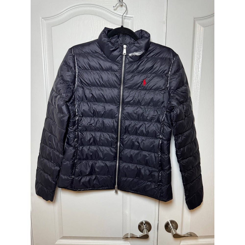 Polo Ralph Lauren Kids Black/Blue Packable Down Puffer Jacket Size M NWT Damaged